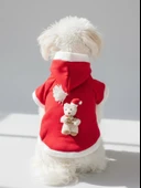 Snow Bear Kırmızı Xmas Köpek Kıyafeti | Kapüşonlu Polar Noel Sweatshirt | Küçük Irklar İçin thumbnail 10