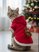 Teddy Amca Kırmızı Xmas Kedi Kıyafeti | Kapüşonlu Polar Noel Sweatshirt | Küçük Irklar İçin thumbnail 1