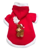 Uncle Teddy  Kırmızı Xmas Köpek Kıyafeti | Kapüşonlu Polar Noel Sweatshirt | Küçük Irklar İçin thumbnail 2
