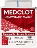 Medclot Hemostatik Kanama Durdurucu Steril Tampon Gazlı Bez Kaolin CE Sertifikalı Spanç Pansuman Acil Durum İlk Yardım Kanama Kontrolü 7,5 x 61 cm thumbnail 1