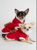 Uncle Teddy  Kırmızı Xmas Köpek Kıyafeti | Kapüşonlu Polar Noel Sweatshirt | Küçük Irklar İçin thumbnail 10