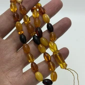 Renk Karması Doğal Kaya Damla Kehribar Tesbih 33lük 11,35x7,4mm 14 Gram thumbnail 2