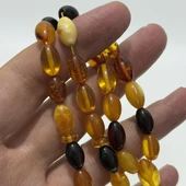 Renk Karması Doğal Kaya Damla Kehribar Tesbih 33lük 11,35x7,4mm 14 Gram thumbnail 5