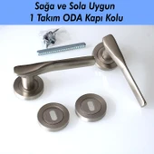 Saten Rozetli Oda Kapı Kolu Sürgülü ve Çelik Kapı Kulpu Uyumlu Daire Sağa Sola Uygun Kolları thumbnail 3