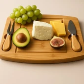 Bambu 3 parça Peynir Sunum Seti Bıçaklı Kahvaltı Sunum Tahtası thumbnail 1