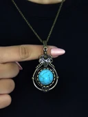 Doğal Taş Firuze Doğal Taşlı Desenli Otantik Kadın Kolye 45 Cm Zincirli euk14f thumbnail 1