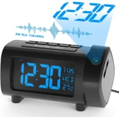 HyMark Mavi Projeksiyonlu Çalar Saat FM Radyo Dijital Saat USB Şarj Sıcaklık 4 Seviye Parlaklık thumbnail 1