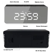 HyMark Dijital Çalar Saat Usb/Pil Aynalı LED Termometre Alarm Gece Modlu Eletronik Saat thumbnail 5