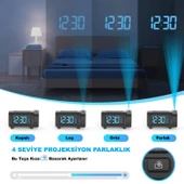 HyMark Mavi Projeksiyonlu Çalar Saat FM Radyo Dijital Saat USB Şarj Sıcaklık 4 Seviye Parlaklık thumbnail 7