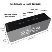 HyMark Dijital Çalar Saat Usb/Pil Aynalı LED Termometre Alarm Gece Modlu Eletronik Saat thumbnail 6