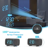 HyMark Mavi Projeksiyonlu Çalar Saat FM Radyo Dijital Saat USB Şarj Sıcaklık 4 Seviye Parlaklık thumbnail 3