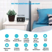 HyMark Mavi Projeksiyonlu Çalar Saat FM Radyo Dijital Saat USB Şarj Sıcaklık 4 Seviye Parlaklık thumbnail 2