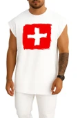 Oversize İsviçre Bayrağı Göğüs Baskılı Atlet thumbnail 5