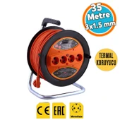 Uzatma Kablosu Makaralı CCA 3x1.5 mm 35 Metre Plastik Seyyar Makara Termal Sigortalı 4 Prizli Monofaze thumbnail 1