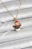 316L Çelik Zincir Gold Renk Kardan Adam Figürlü Yılbaşı Temalı Kadın Ke thumbnail 1