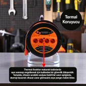 Uzatma Kablosu Makaralı CCA 3x1.5 mm 35 Metre Plastik Seyyar Makara Termal Sigortalı 4 Prizli Monofaze thumbnail 2