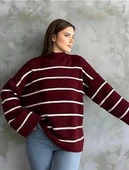 BİÇOMİ Çizgili ispanyol kol triko boğazlı kazak bordo elf thumbnail 2