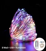 Ev Balkon ve Parti İçin 10 Metre Renkli Kumandalı Usb Peri Led 8 Modlu Animasyonlu Yılbaşı Süsü Işık thumbnail 1