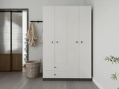 4 Kapaklı 2 Çekmeceli Gardırop Koyugri-Beyaz thumbnail 1