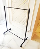 LUNA Paslanmaz Tekerlekli Siyah Metal Konfeksiyon Elbise Kıyafet Askısı, Mağaza Tipi Askılık thumbnail 1