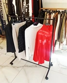 LUNA Paslanmaz Tekerlekli Siyah Metal Konfeksiyon Elbise Kıyafet Askısı, Mağaza Tipi Askılık thumbnail 3