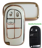 Egea Cross 500 Jeep Dodge Chrysler Uyumlu Smart Kumanda Anahtar Kılıfı Oto Anahtarlık Beyaz Gold thumbnail 1