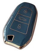 Proace Rifter Berlingo Combo DS Uyumlu Smart Kumanda Anahtar Kılıfı Oto Anahtarlık Turkuaz Gold thumbnail 3