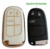 Egea Cross 500 Jeep Dodge Chrysler Uyumlu Smart Kumanda Anahtar Kılıfı Oto Anahtarlık Beyaz Gold thumbnail 4