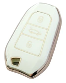 Proace Rifter Berlingo Combo DS Uyumlu Smart Kumanda Anahtar Kılıfı Oto Anahtarlık Beyaz Gold thumbnail 3