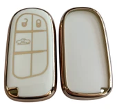 Egea Cross 500 Jeep Dodge Chrysler Uyumlu Smart Kumanda Anahtar Kılıfı Oto Anahtarlık Beyaz Gold thumbnail 3