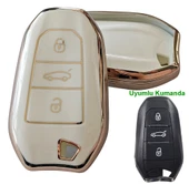 Proace Rifter Berlingo Combo DS Uyumlu Smart Kumanda Anahtar Kılıfı Oto Anahtarlık Beyaz Gold thumbnail 1