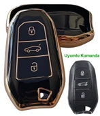 Proace Rifter Berlingo Combo DS Uyumlu Smart Kumanda Anahtar Kılıfı Oto Anahtarlık Siyah Gold thumbnail 1
