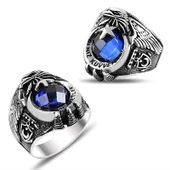Gümüş Ayyıldız Deniz Kuvvetleri Mavi Taşlı Erkek Yüzük thumbnail 1