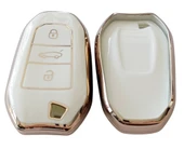 Proace Rifter Berlingo Combo DS Uyumlu Smart Kumanda Anahtar Kılıfı Oto Anahtarlık Beyaz Gold thumbnail 2