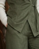 Kadın Nubuk 2'li Yelekli Takım - Bağlamalı - Haki thumbnail 2