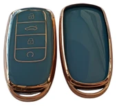 Chery Tiggo 7 Tiggo 8 Omoda 5 Uyumlu Smart Kumanda Anahtar Kılıfı Oto Anahtarlık Turkuaz Gold thumbnail 3