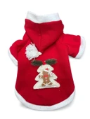 Yılbaşı Ağacı Kırmızı Polar Kedi Kıyafeti | Kapüşonlu Noel Kedi Sweatshirt | Küçük Irklar İçin thumbnail 4