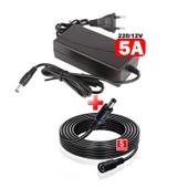 Ventus 12V 5A Adaptör + 5m Uzatma Kablosu Kayıt Cihazı , Kamera,  Monitör 220V/12V max 60W thumbnail 1