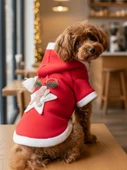 Yılbaşı Köpek Kıyafeti Yıldız Desenli Kırmızı Polar | Kapüşonlu Noel Köpek Kostümü | Küçük Irklar İçin thumbnail 10