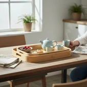 MyBru Dikdörtgen Bambu Tepsi 2'li Set thumbnail 1