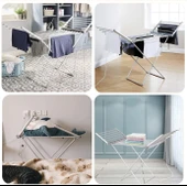 20 Bar Kanatlı Elektrikli Elbise Askısı Portatif İç Mekan Kurutmalık - Havlupan, Katlanır Elektrikli Kurutma Makinesi, X-ayak thumbnail 2