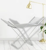 Katlanır Isıtmalı 18 Barlı Elbise Askısı Kanatlı, Elektrikli Isıtmalı Elbise Askısı, 230w Enerji Verimli Airer Islak Çamaşır Kurutma At Rafı, Banyo için Çamaşır Odası, Gümüş thumbnail 1