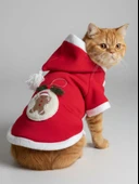 Yılbaşı Kedi Kıyafeti Snow Ball Kırmızı Polar | Kapüşonlu Noel Kedi Kostümü | Kurabiye Temalı thumbnail 8