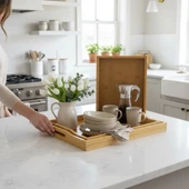 MyBru Dikdörtgen Bambu Tepsi 3'lü Set thumbnail 1