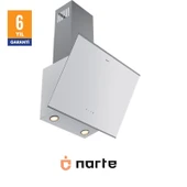NARTE -H20060W 60 CM Beyaz Cam Inox Çıtalı Eğimli Davlumbaz - 6 YIL GARANTİLİ thumbnail 3