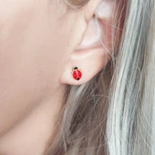 925 Ayar Gümüş Kırmızı Uğur Böceği Küpe thumbnail 4