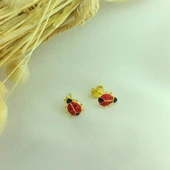 925 Ayar Gümüş Kırmızı Uğur Böceği Küpe thumbnail 6