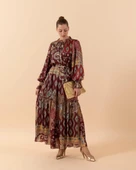 3056 STİLİFE ŞAL SATEN ETRO ELBİSE thumbnail 2