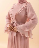 3059 STİLİFE KOL VOLAN ABİYE ELBİSE thumbnail 12