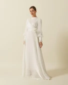 3067 STİLİFE KOL PİLİSE KUŞAK GÜLLÜ ELBİSE thumbnail 3